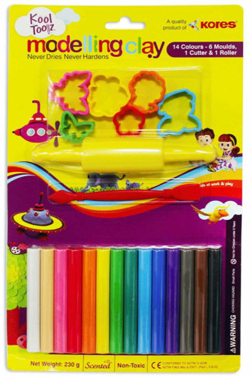 Picture of Kores Kool Toolz Modelling Clay - 14 Multicolour 230 gm 6 Moulds, 1 Cutter & 1 Roller